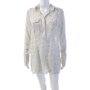 Farinaz Taghavi Womens Silk Printed Long Sleeves Dress White Beige Size 8